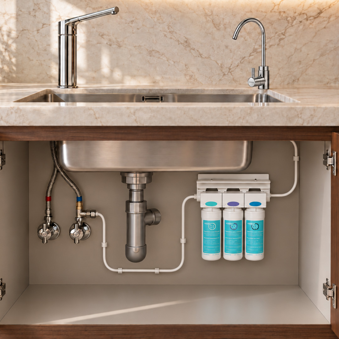 Filteri za vodu ispod sudopera – UnderSink Voden filteri ispod sudopere prikaz postavljanja Filteri za vodu ispod sudopera – UnderSink